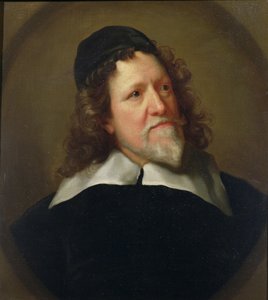 Portret van Inigo Jones met een zwarte tuniek en muts